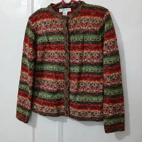 Womens y2k vintage sweater medium grandma granola rust earthtone brown green - Picture 2 of 9